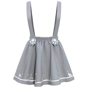 Futurino Cat Paw Pleated Skirt with Suspenders